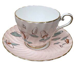 Aynsley Pink Mushroom Swirl England Bone China Teacup & Saucer Gold Trim Vintage